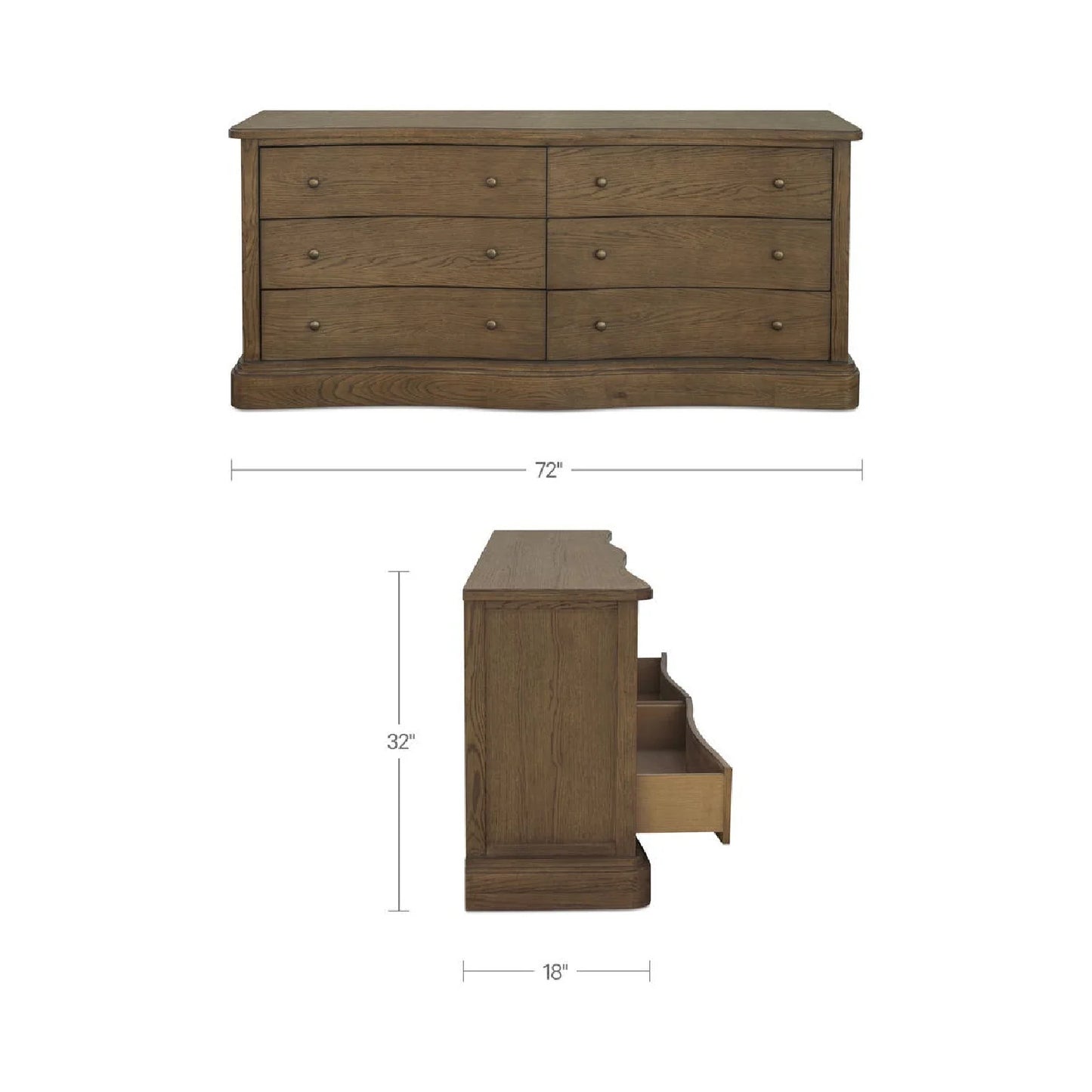 Luxury Modern Solid Oak Curved 6-Drawer Dresser European Style for Villa