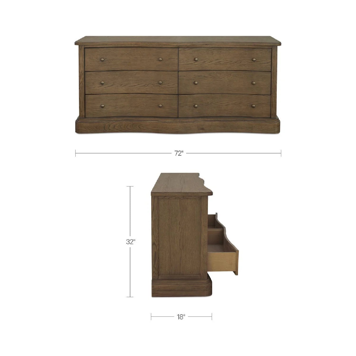 Luxury Modern Solid Oak Curved 6-Drawer Dresser European Style for Villa