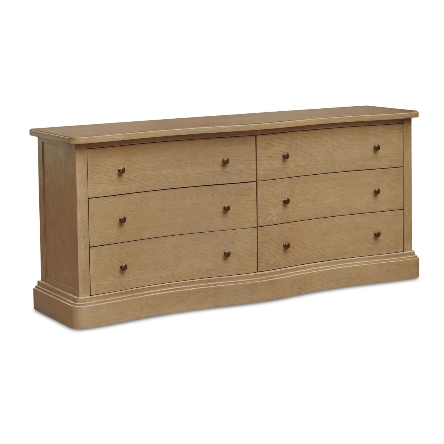 Luxury Modern Solid Oak Curved 6-Drawer Dresser European Style for Villa