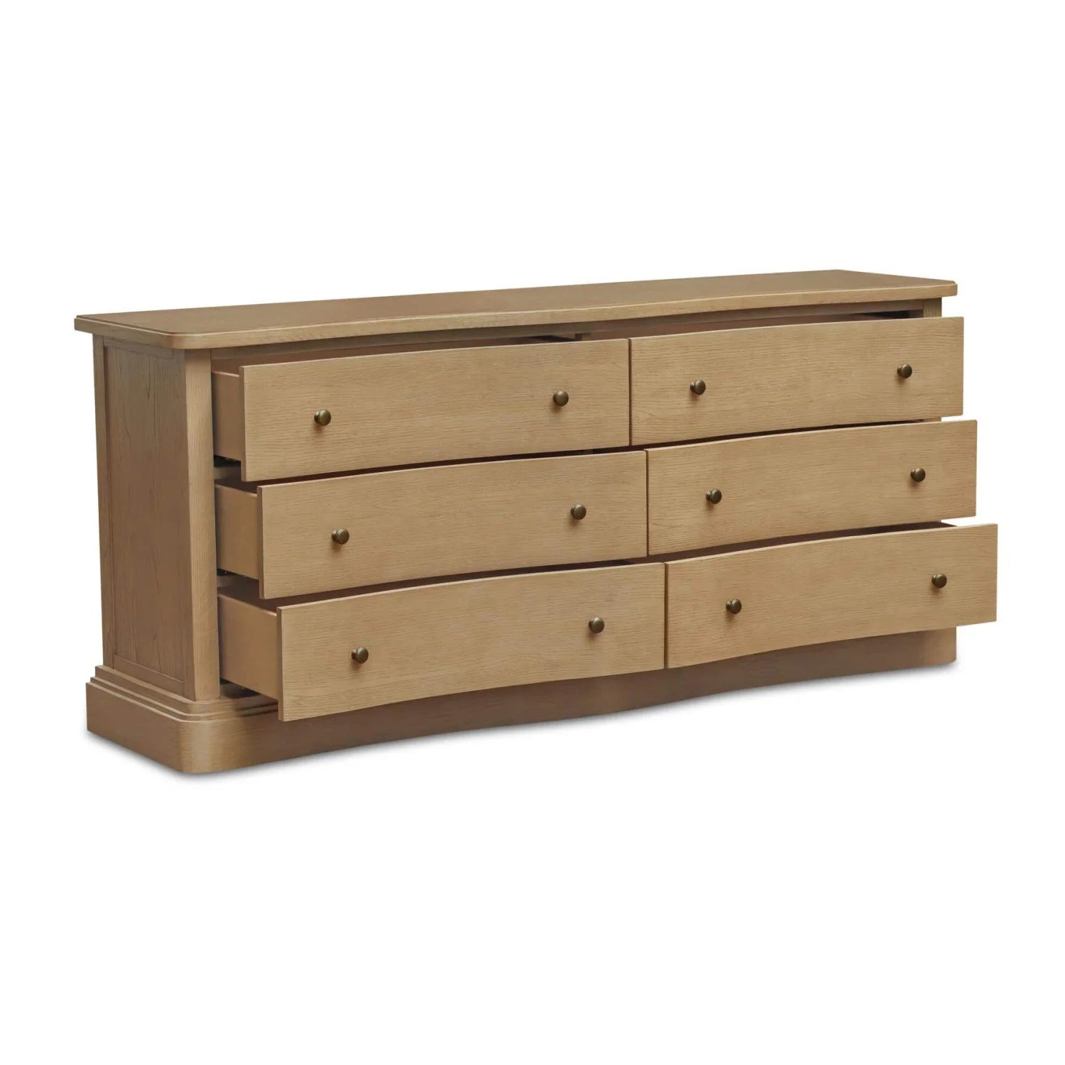Luxury Modern Solid Oak Curved 6-Drawer Dresser European Style for Villa