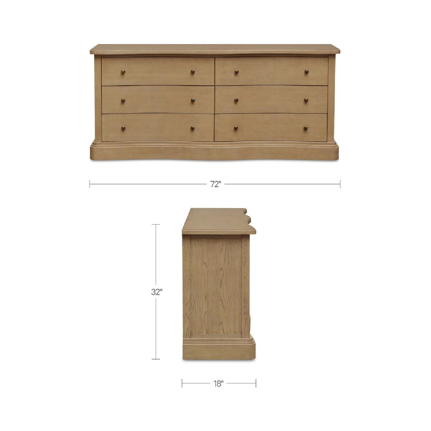 Luxury Modern Solid Oak Curved 6-Drawer Dresser European Style for Villa