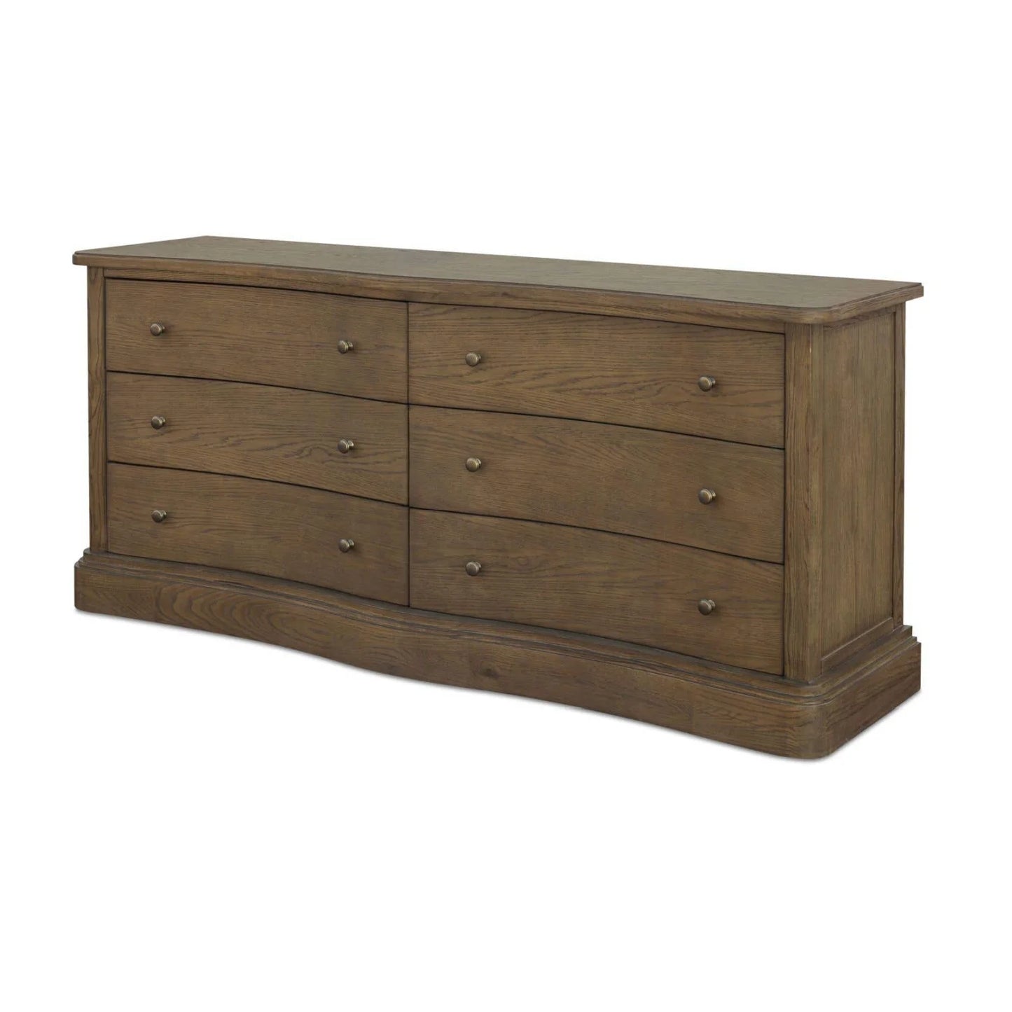 Luxury Modern Solid Oak Curved 6-Drawer Dresser European Style for Villa