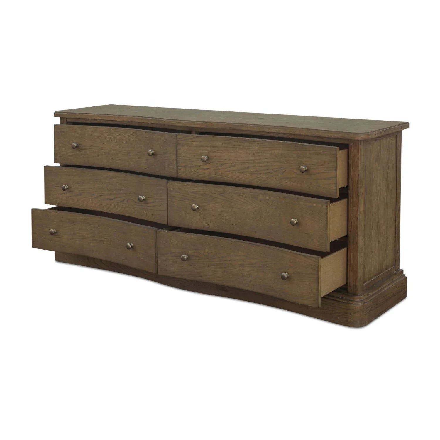 Luxury Modern Solid Oak Curved 6-Drawer Dresser European Style for Villa
