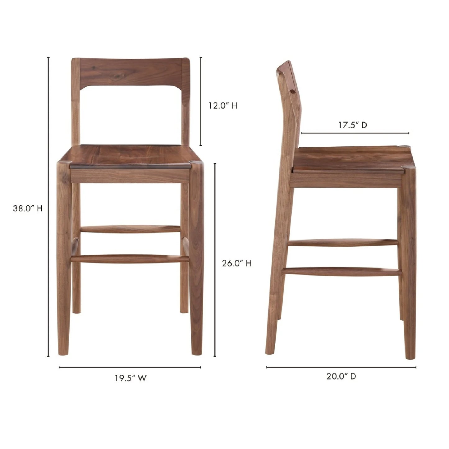 Luxury Modern Solid Wood Open Back Counter Stool European Style for Villa