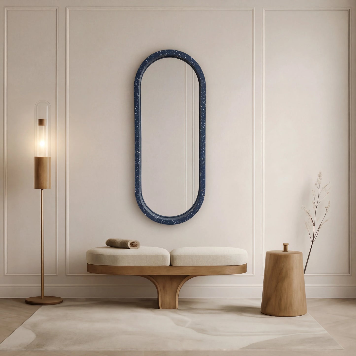 Luxury Modern Speckled Blue Pill Mirror European Style for Villa
