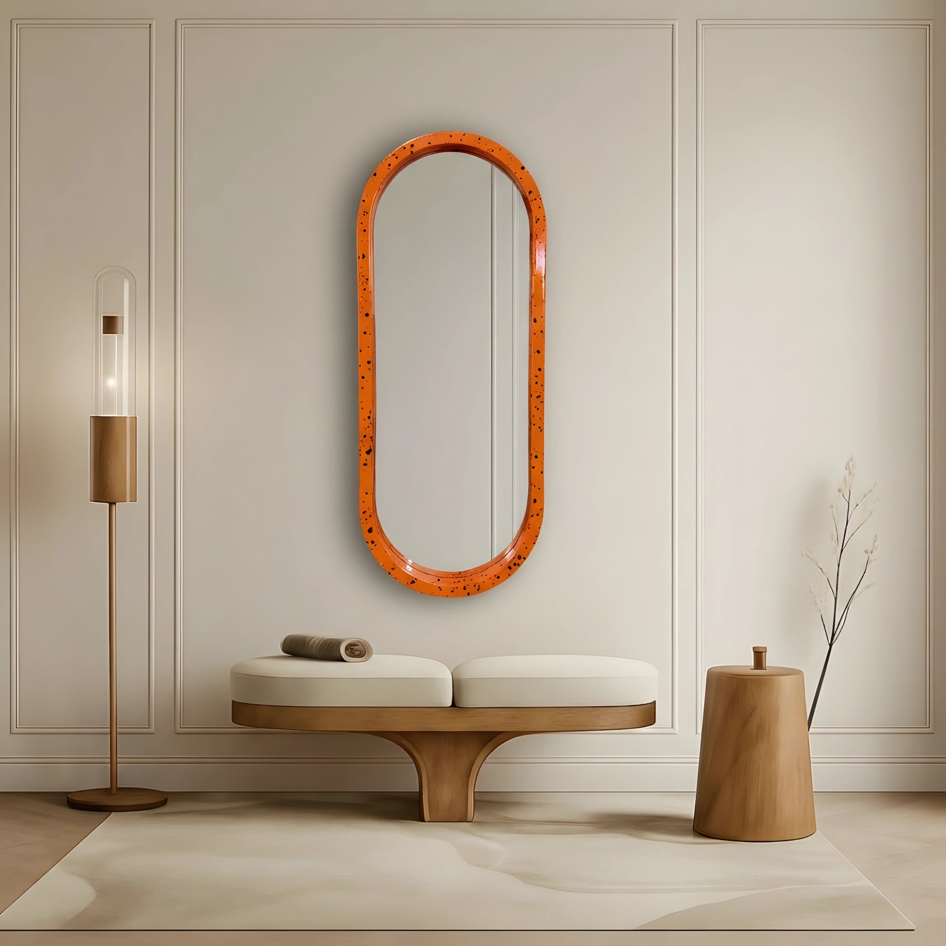 Luxury Modern Speckled Orange Pill Mirror European Style for Villa