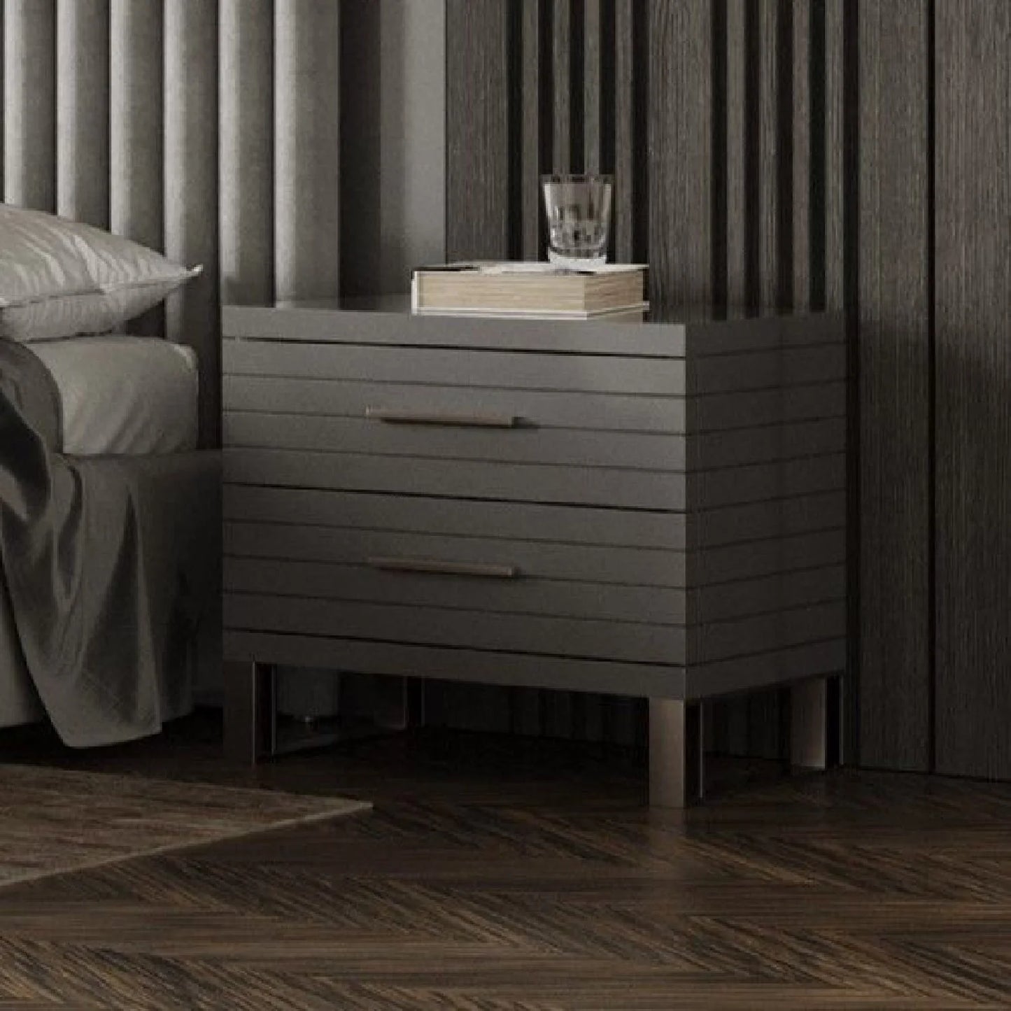 Luxury Modern Splendor Slatted Nightstand European Style for Villa