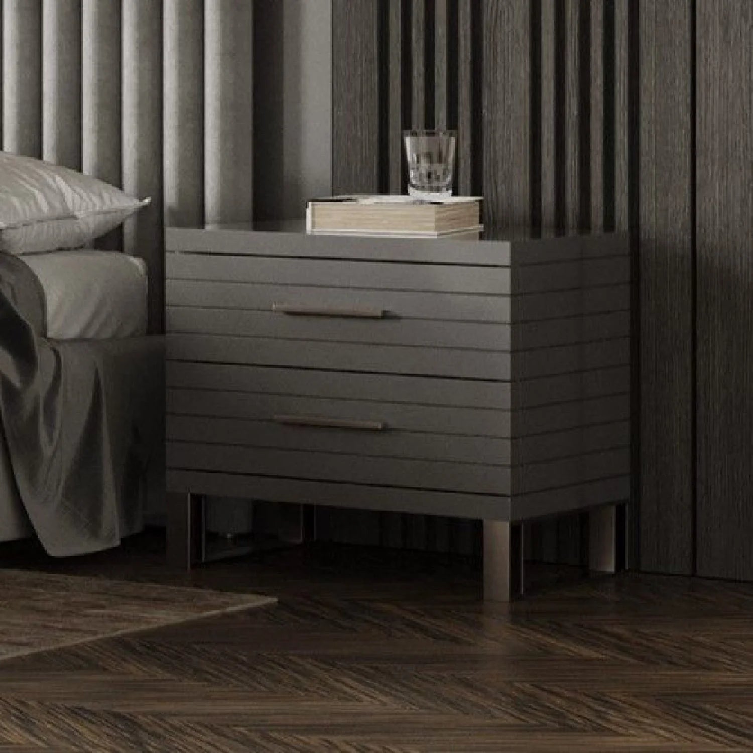Luxury Modern Splendor Slatted Nightstand European Style for Villa