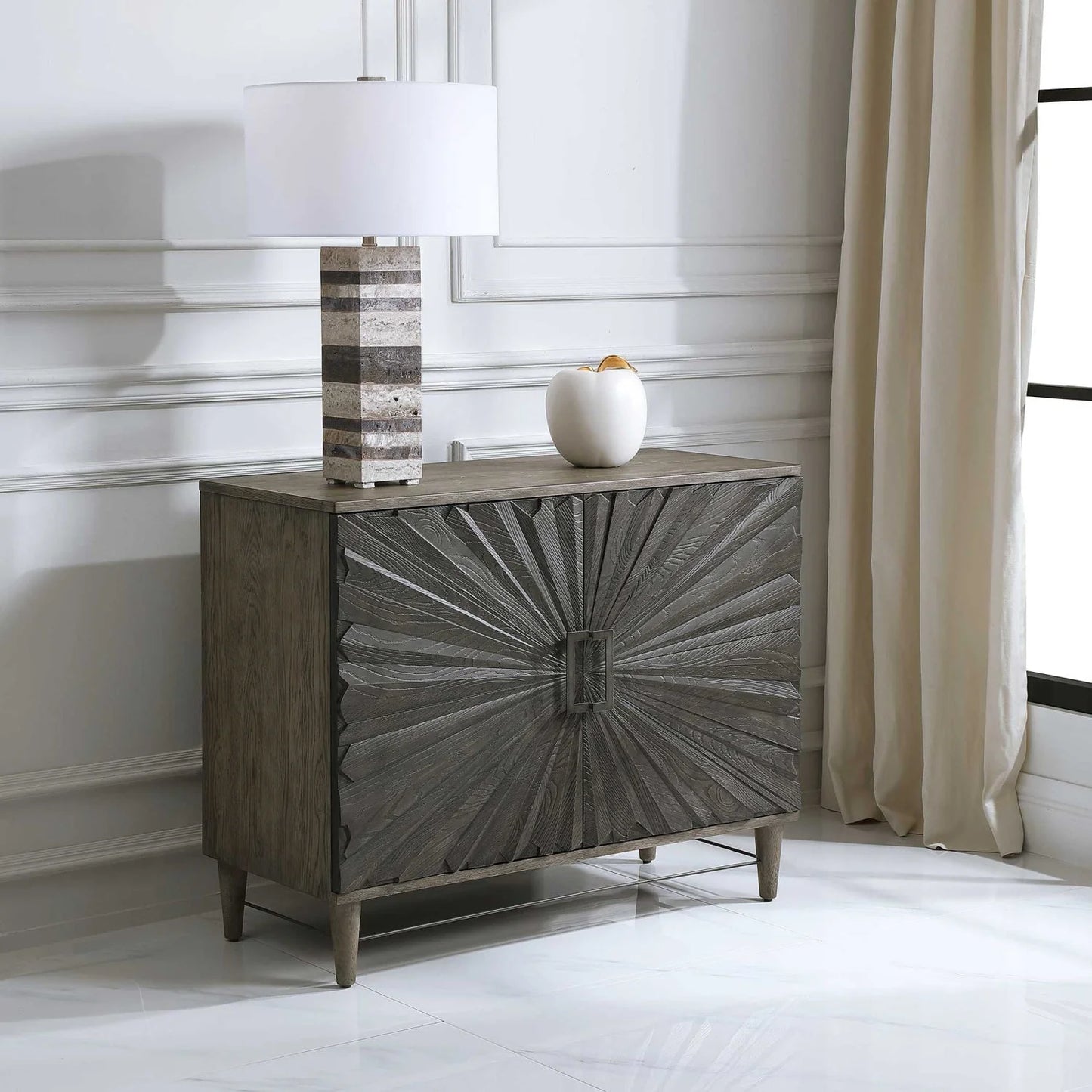 Luxury Modern Starburst Oak Veneer Cabinet European Style for Villa
