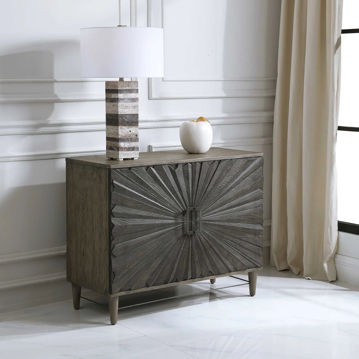 Luxury Modern Starburst Oak Veneer Cabinet European Style for Villa