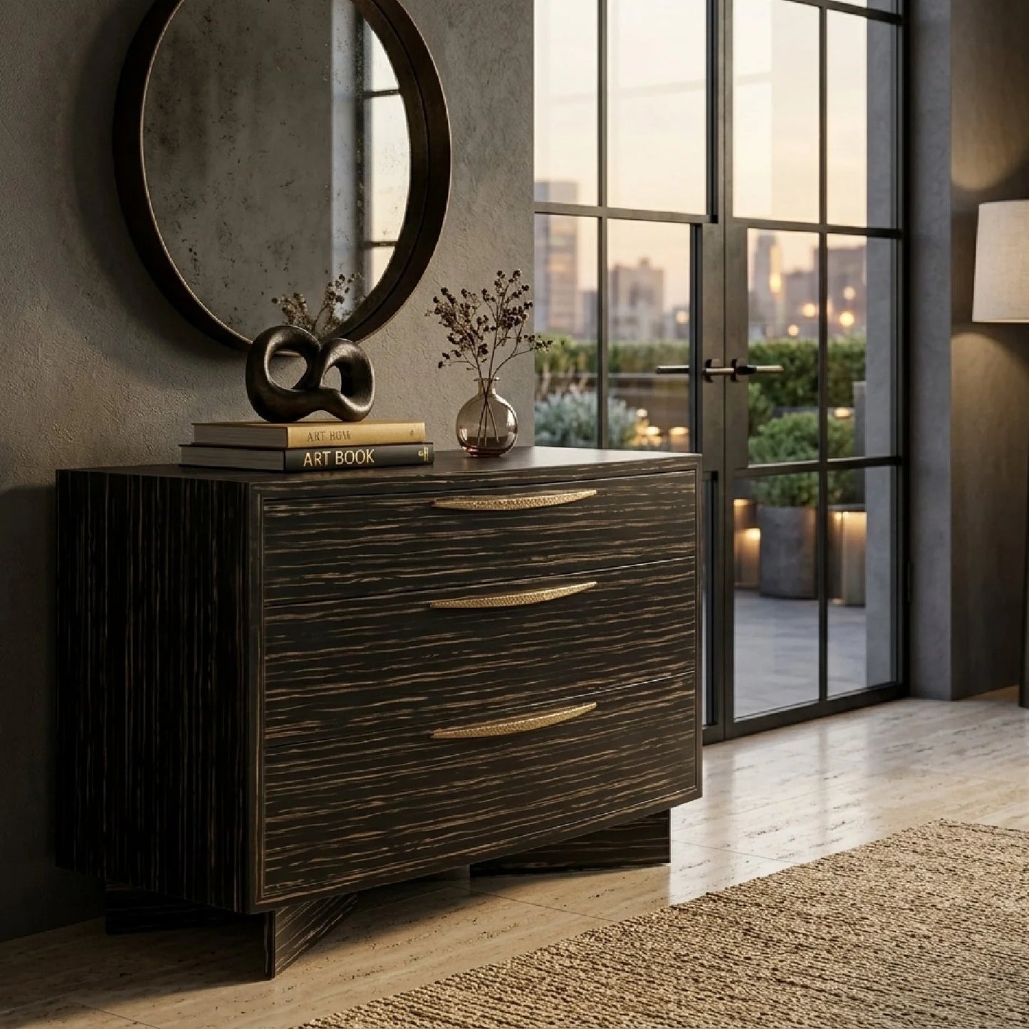 Luxury Modern Striated Black Dresser European Style for Villa