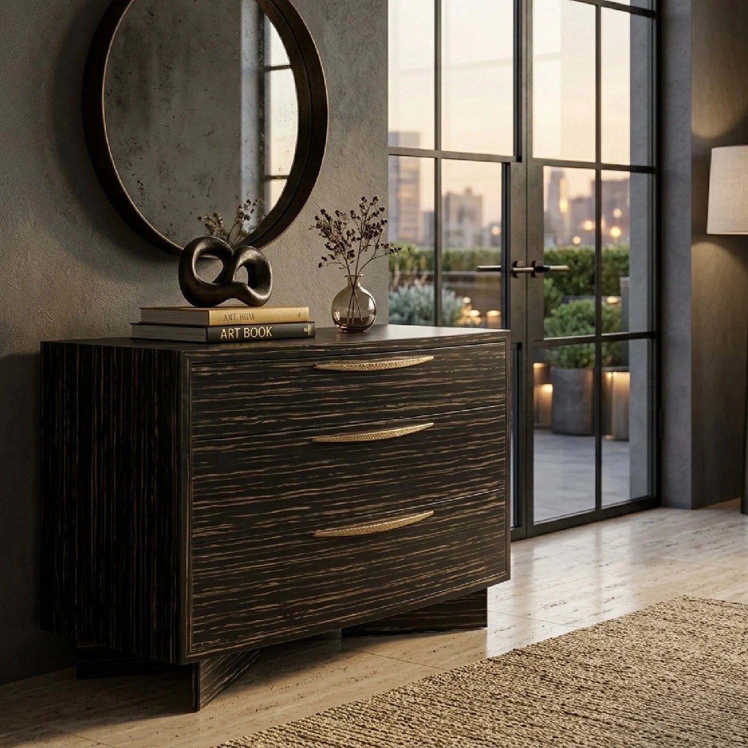 Luxury Modern Striated Black Dresser European Style for Villa