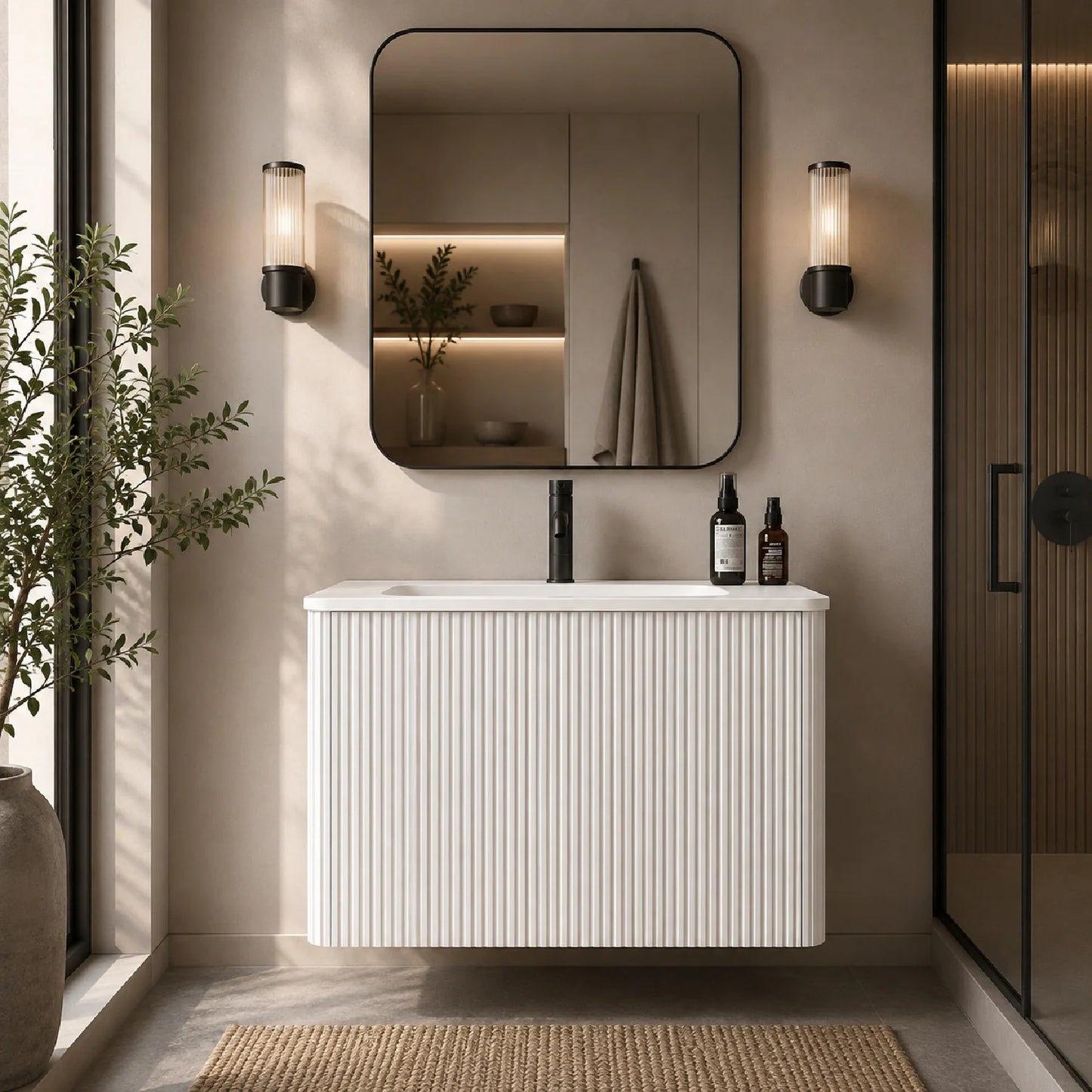 Luxury Modern Striped Soft White Bathroom Vanity European Style for Villa
