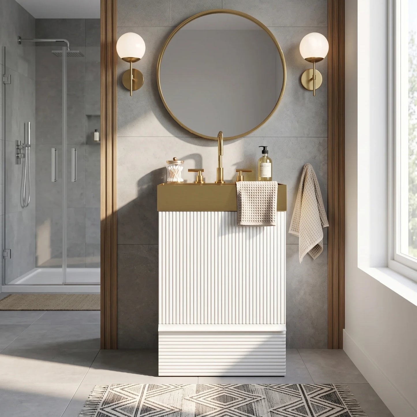 Luxury Modern Striped Velvet Bathroom Cabinet European Style for Villa