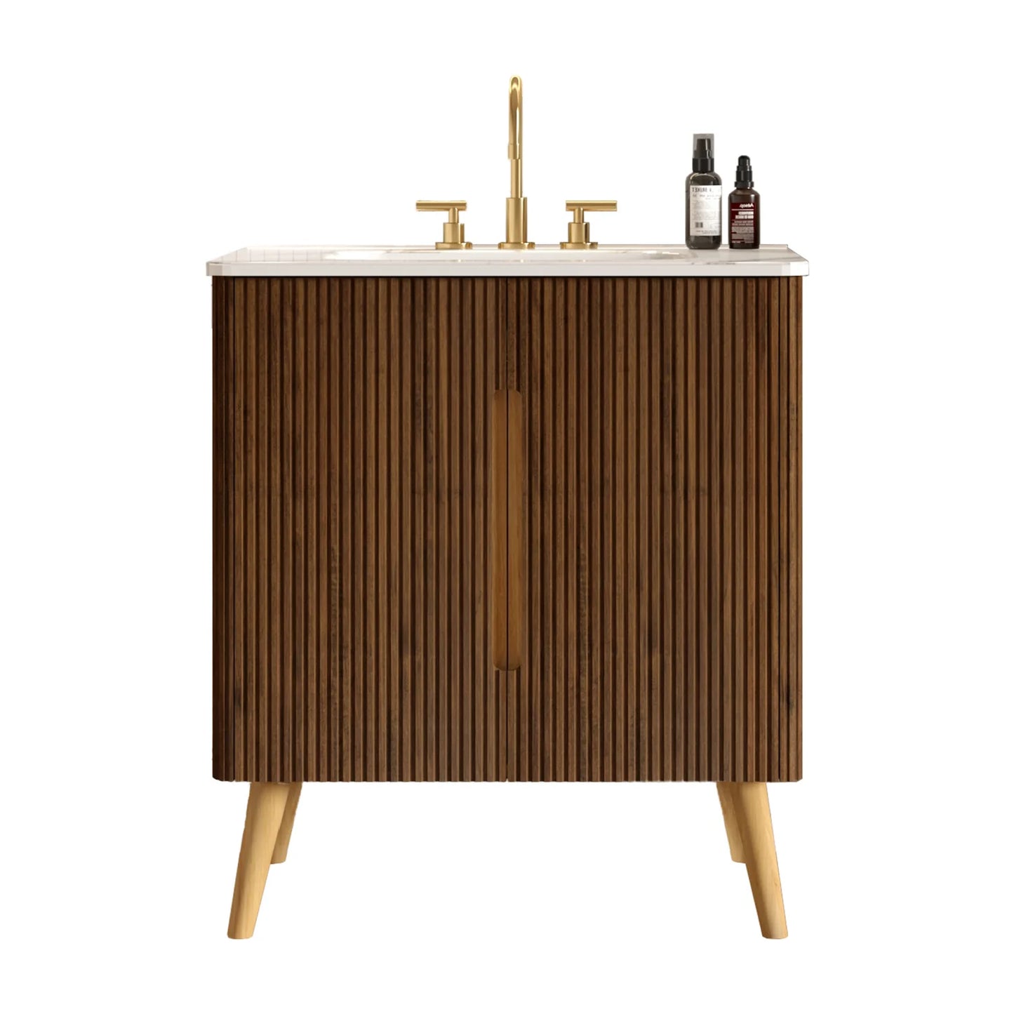 Luxury Modern Striped Walnut Bathroom Vanity European Style for Villa
