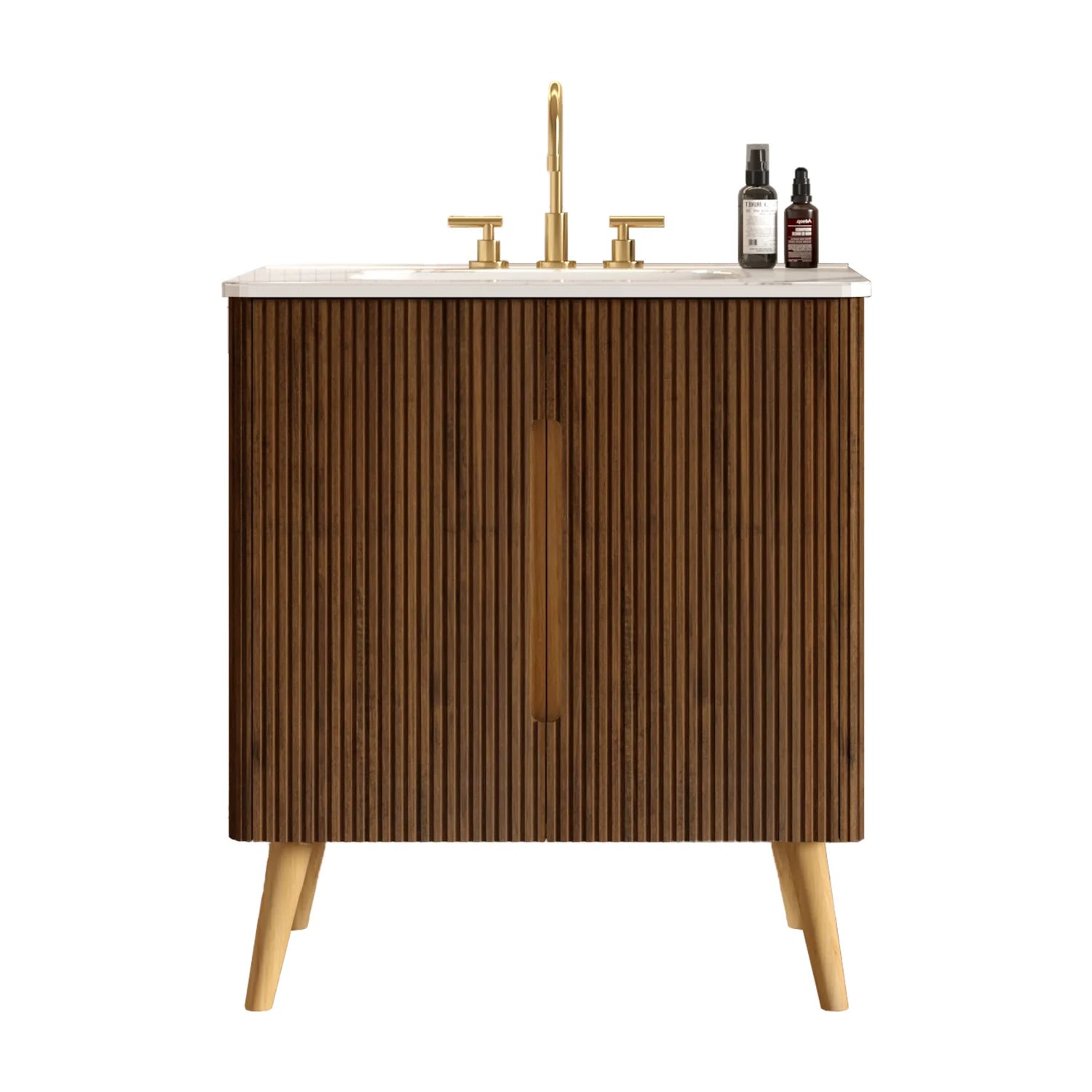 Luxury Modern Striped Walnut Bathroom Vanity European Style for Villa
