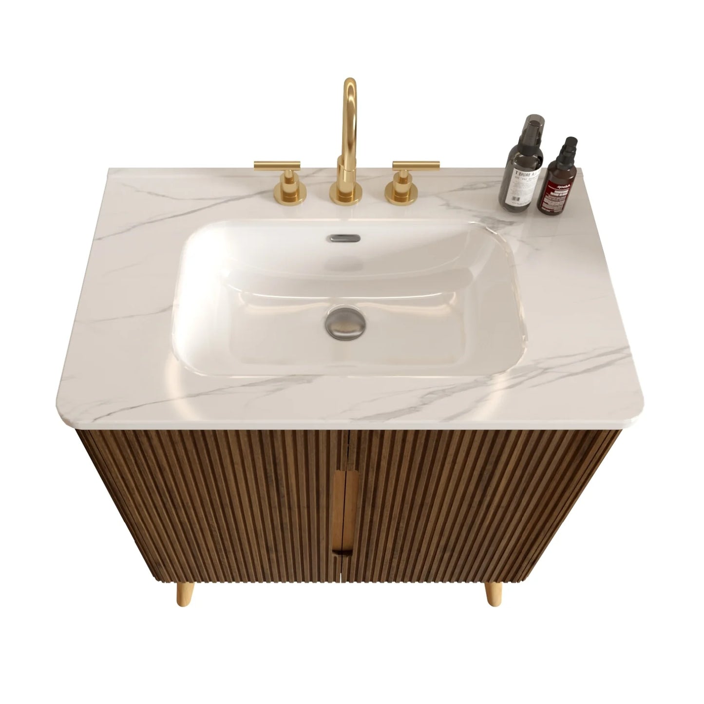 Luxury Modern Striped Walnut Bathroom Vanity European Style for Villa