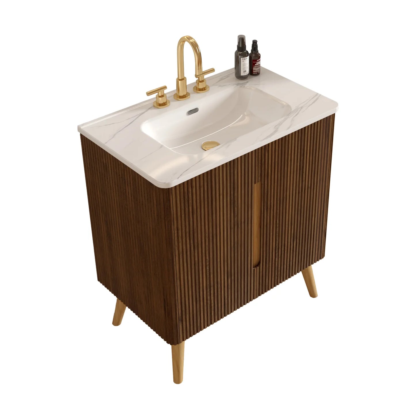 Luxury Modern Striped Walnut Bathroom Vanity European Style for Villa