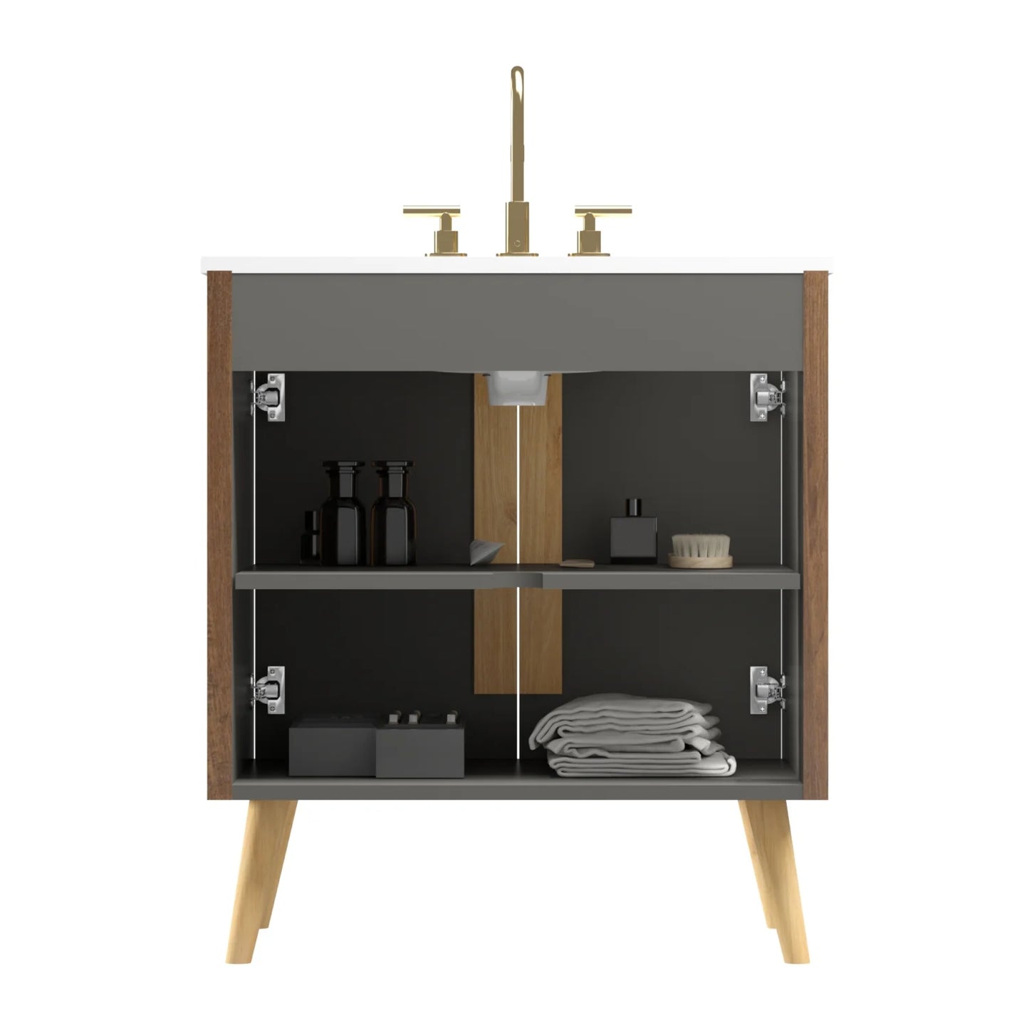 Luxury Modern Striped Walnut Bathroom Vanity European Style for Villa