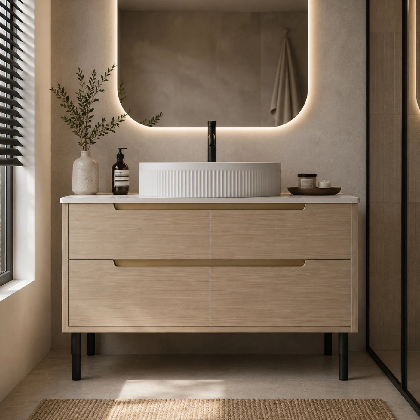 Luxury Modern Striped Wood Bathroom Vanity European Style for Villa