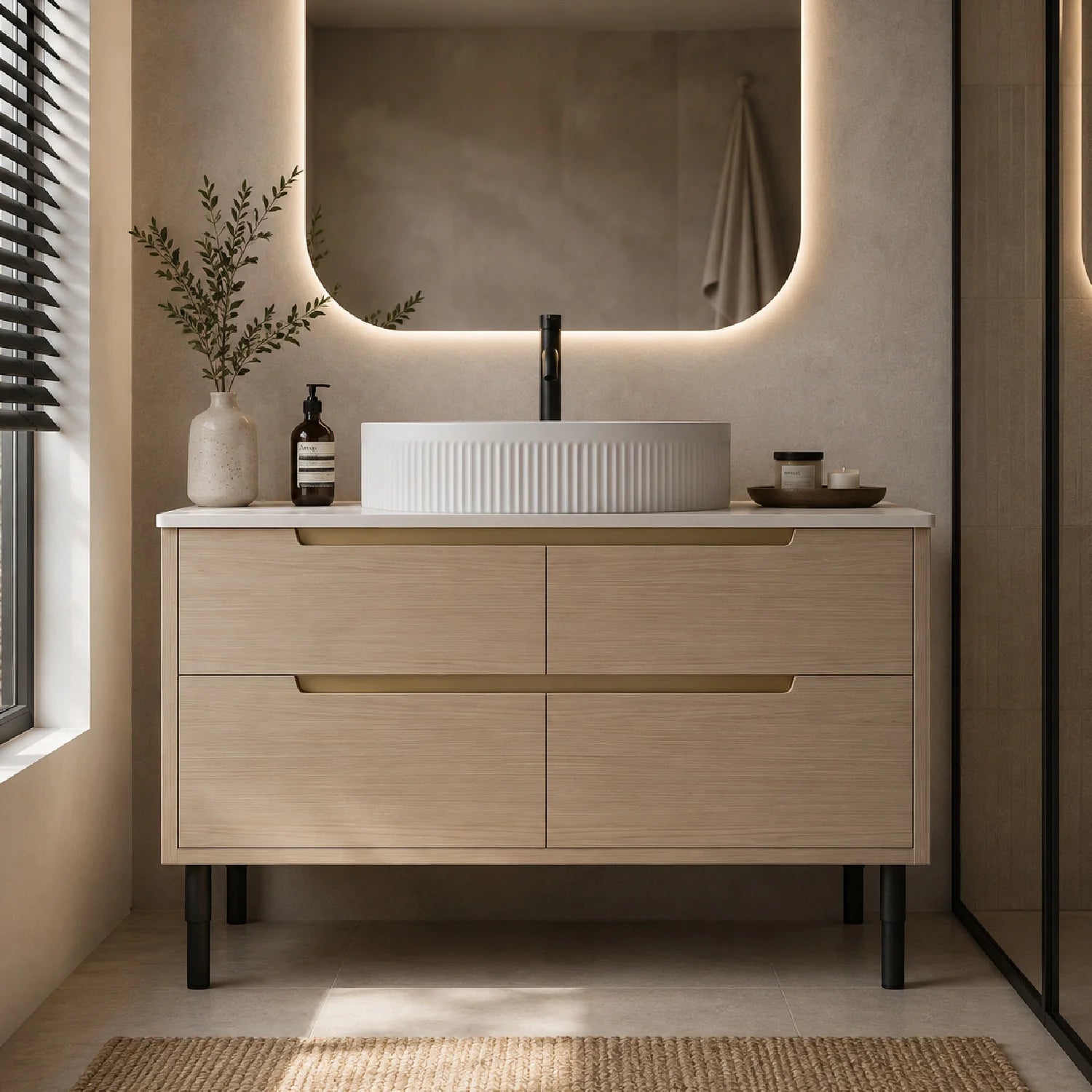Luxury Modern Striped Wood Bathroom Vanity European Style for Villa