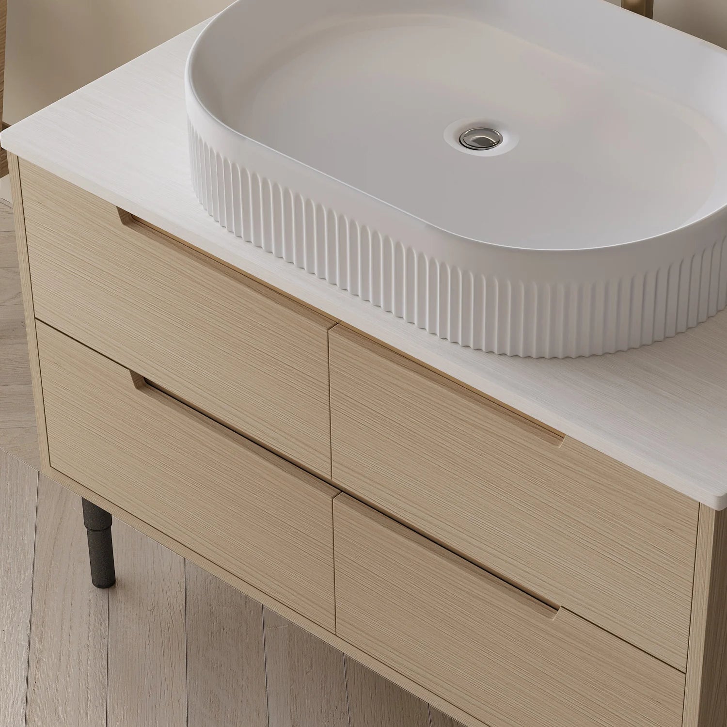Luxury Modern Striped Wood Bathroom Vanity European Style for Villa