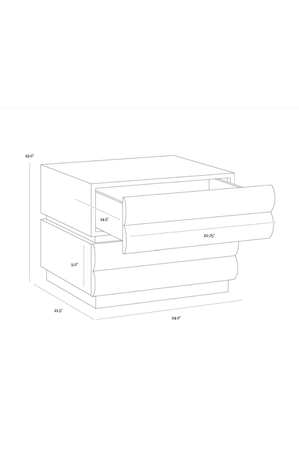 Luxury Modern Subira 2-Drawer Nightstand European Style for Villa