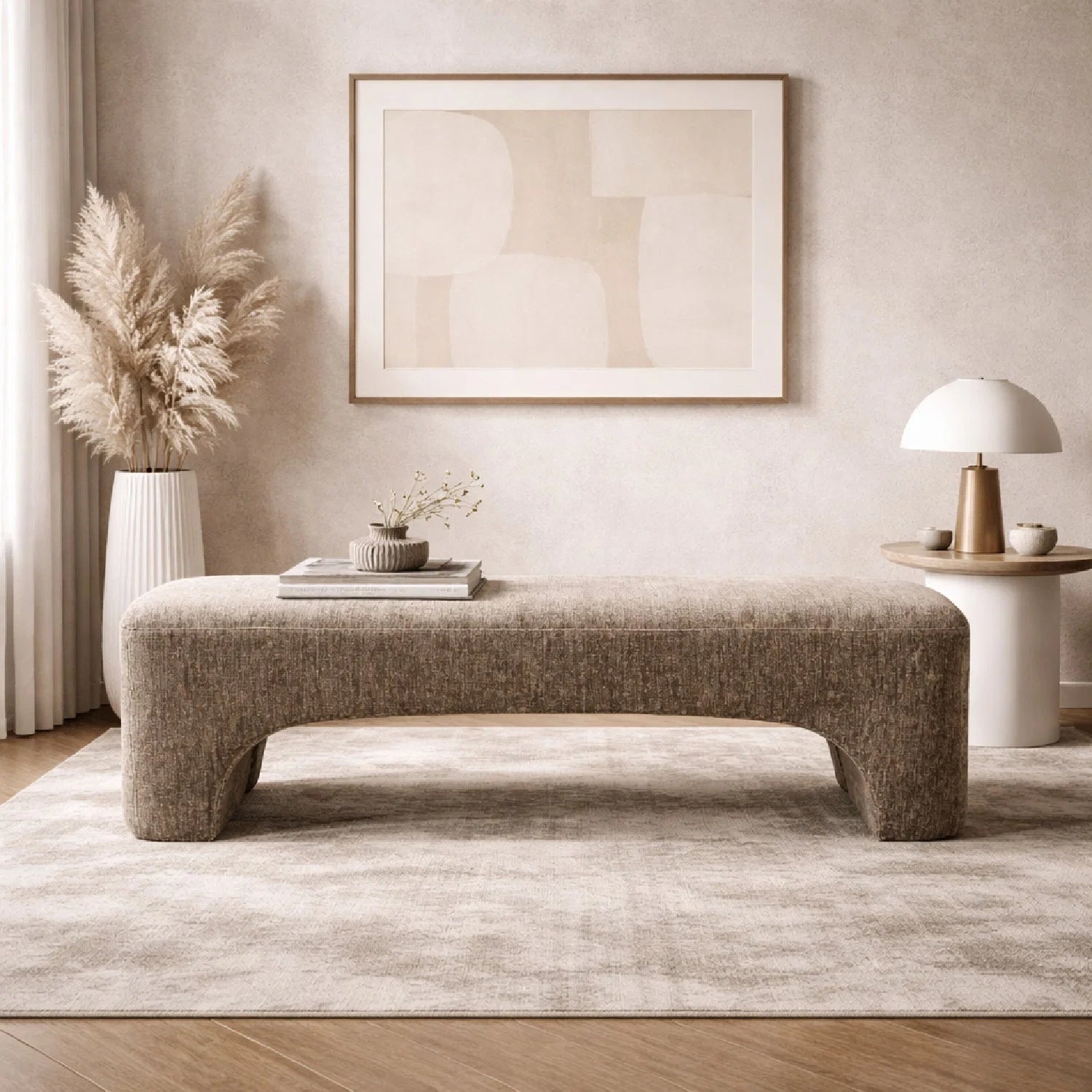 Luxury Modern Tan Fabric Bench European Style for Villa