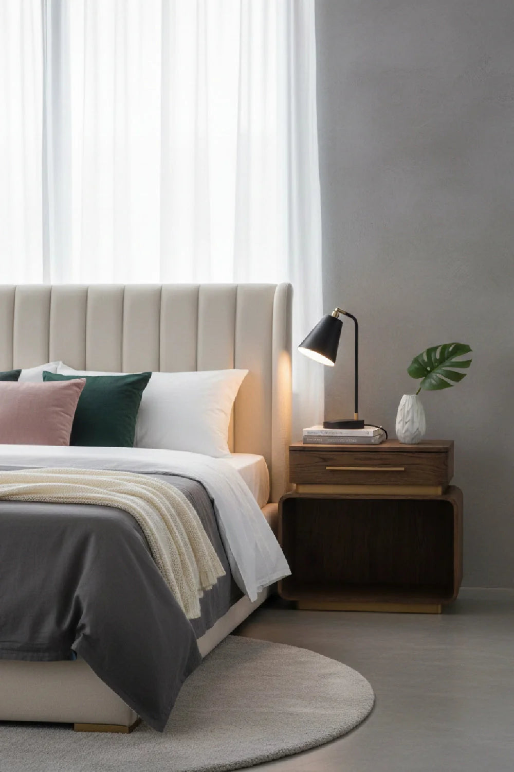 Luxury Modern Taro 1-Drawer Nightstand European Style for Villa