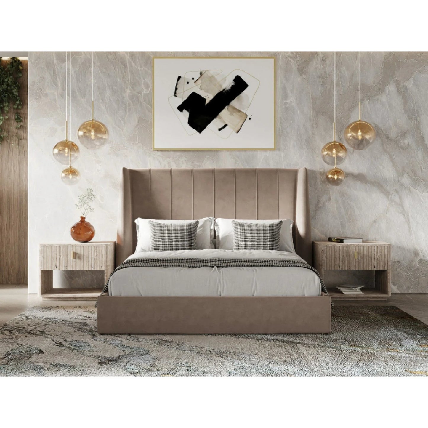 Luxury Modern Taupe Microfiber Bed European Style for Villa