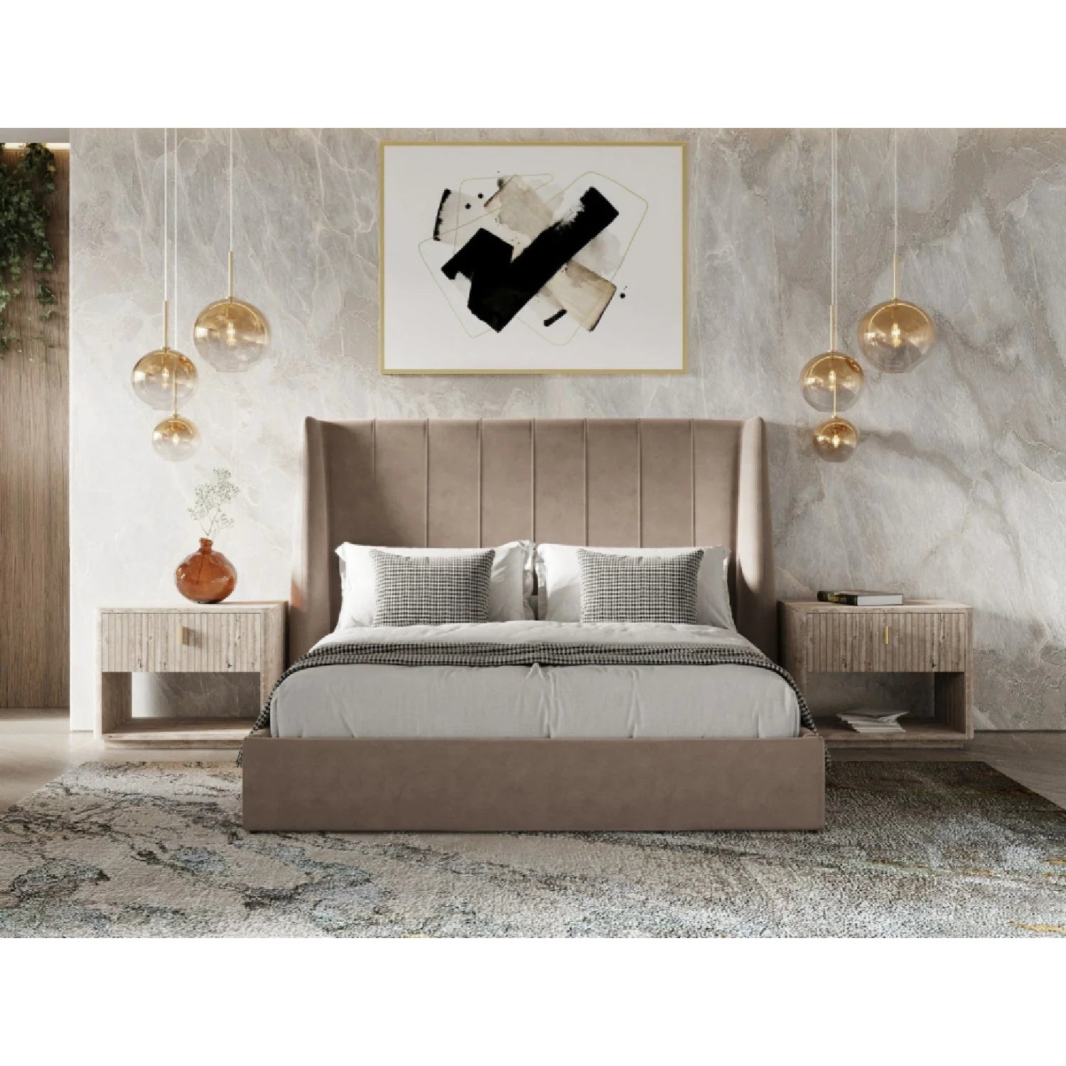Luxury Modern Taupe Microfiber Bed European Style for Villa