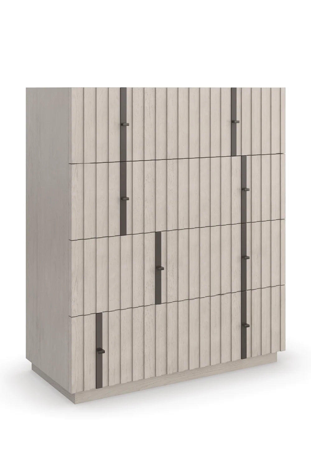Luxury Modern Taupe Slatted Oak 4-Drawer Chest European Style for Villa