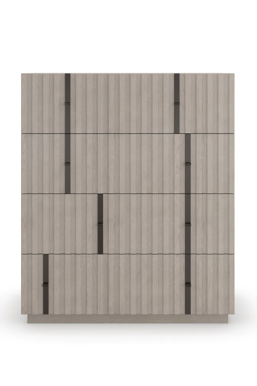Luxury Modern Taupe Slatted Oak 4-Drawer Chest European Style for Villa