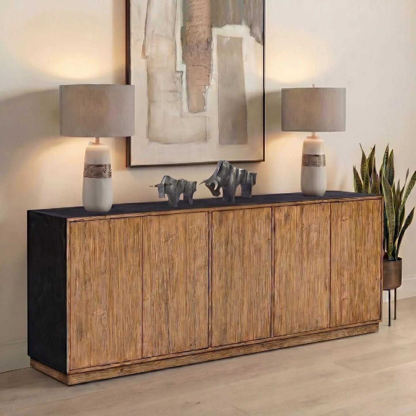 Luxury Modern Teak Wood 5-Door Cabinet European Style for Villa