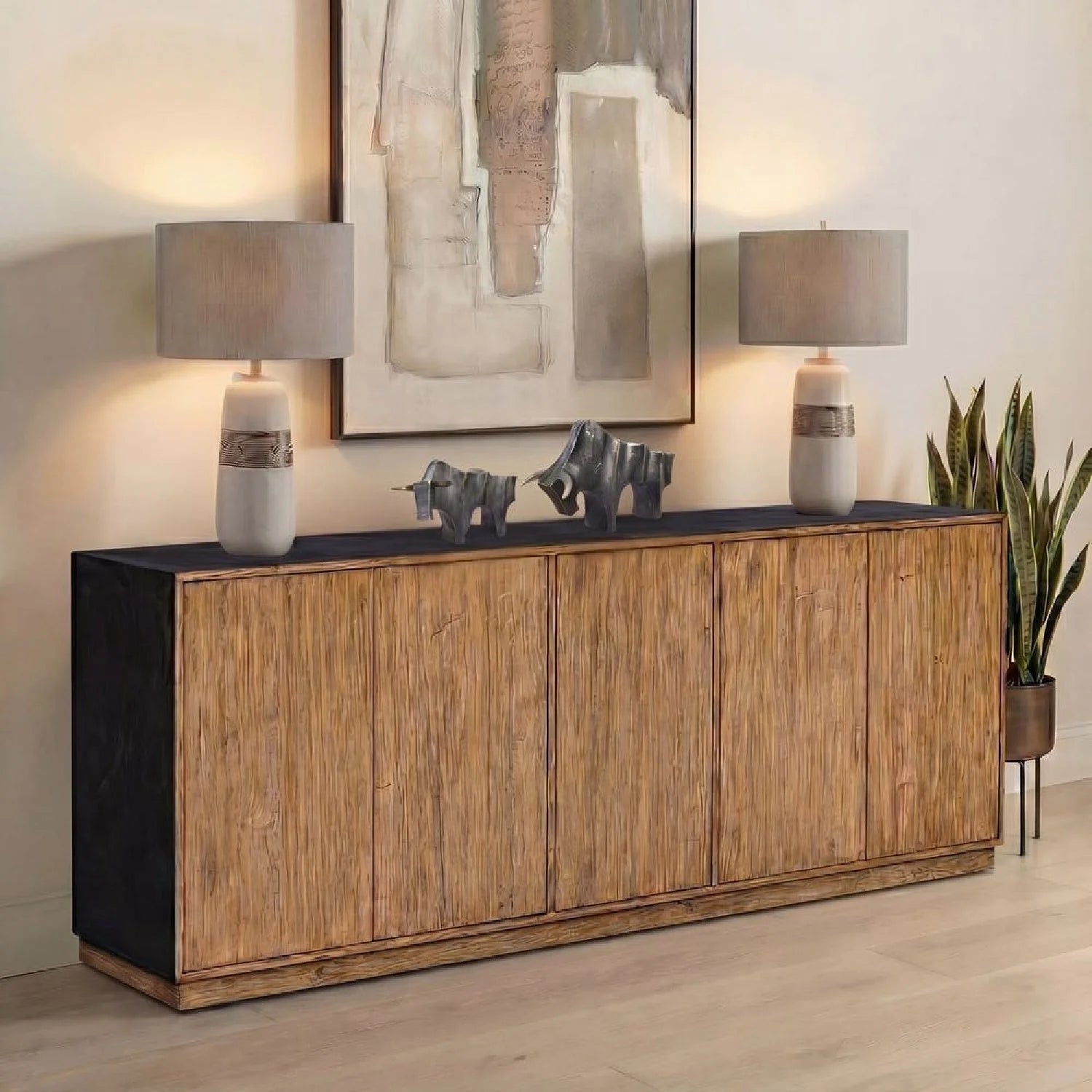 Luxury Modern Teak Wood 5-Door Cabinet European Style for Villa