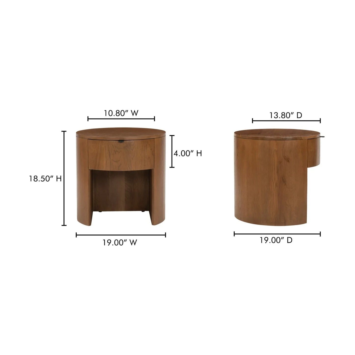 Luxury Modern Theo Round Oak Nightstand European Style for Villa