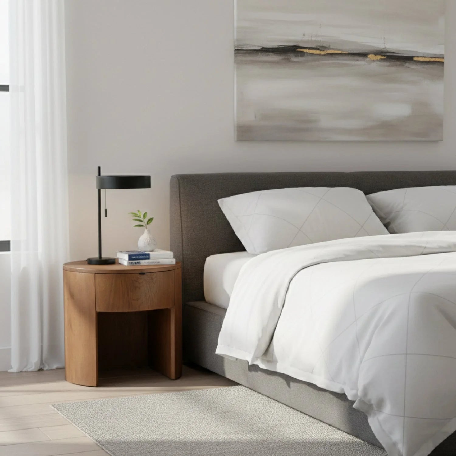 Luxury Modern Theo Round Oak Nightstand European Style for Villa