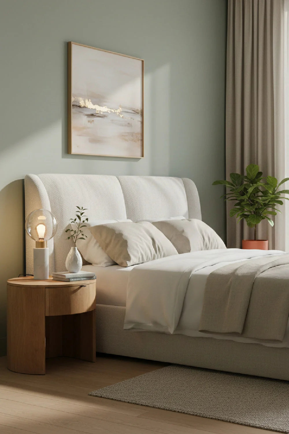 Luxury Modern Theo Round Oak Nightstand European Style for Villa