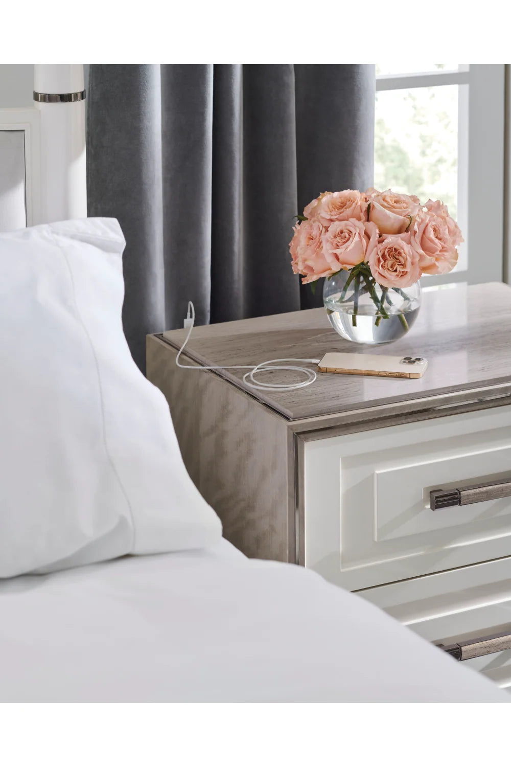 Luxury Modern Travertine 2-Drawer Nightstand European Style for Villa