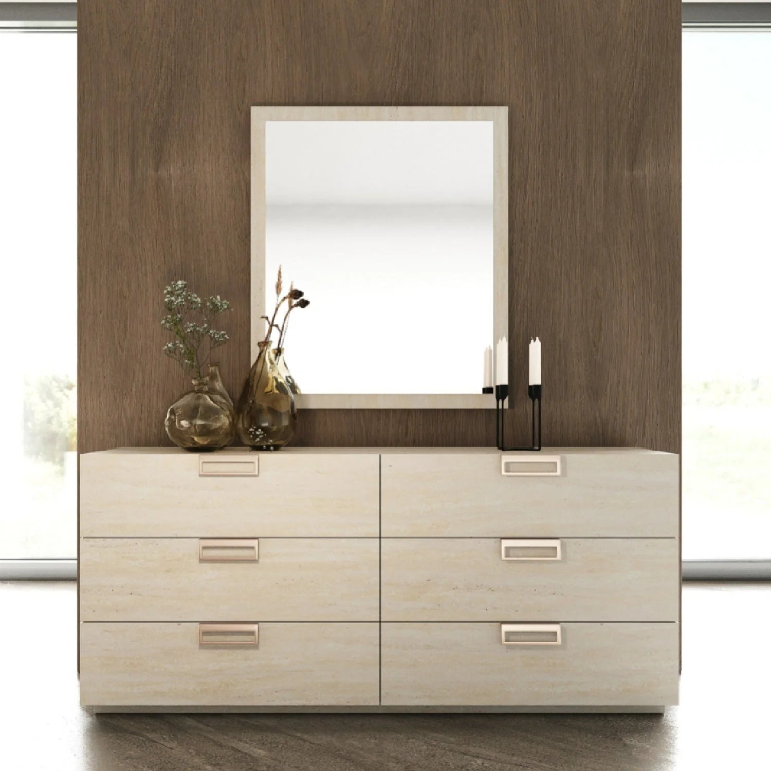 Luxury Modern Travertine 6-Drawer Dresser European Style for Villa