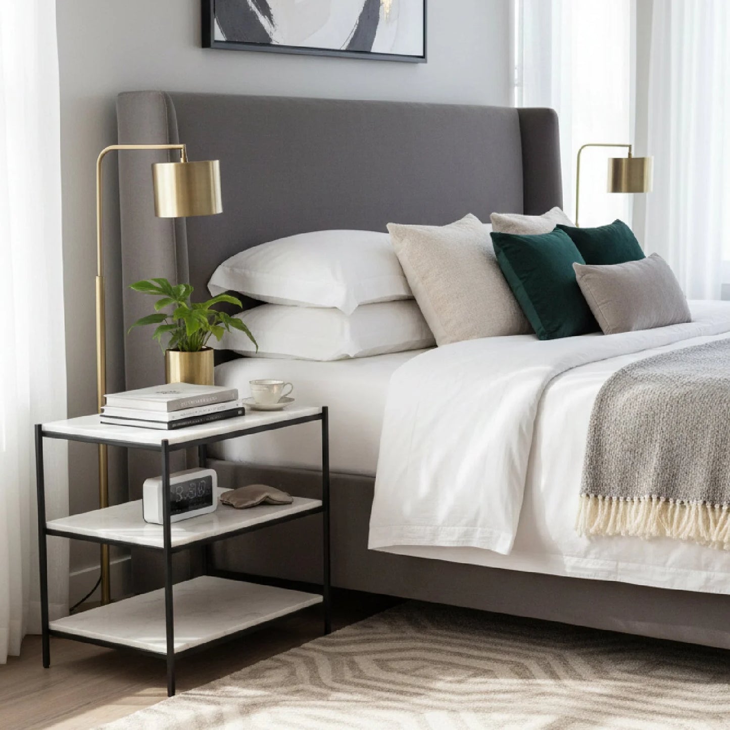 Luxury Modern Trine White Marble 3-Layer Nightstand European Style for Villa