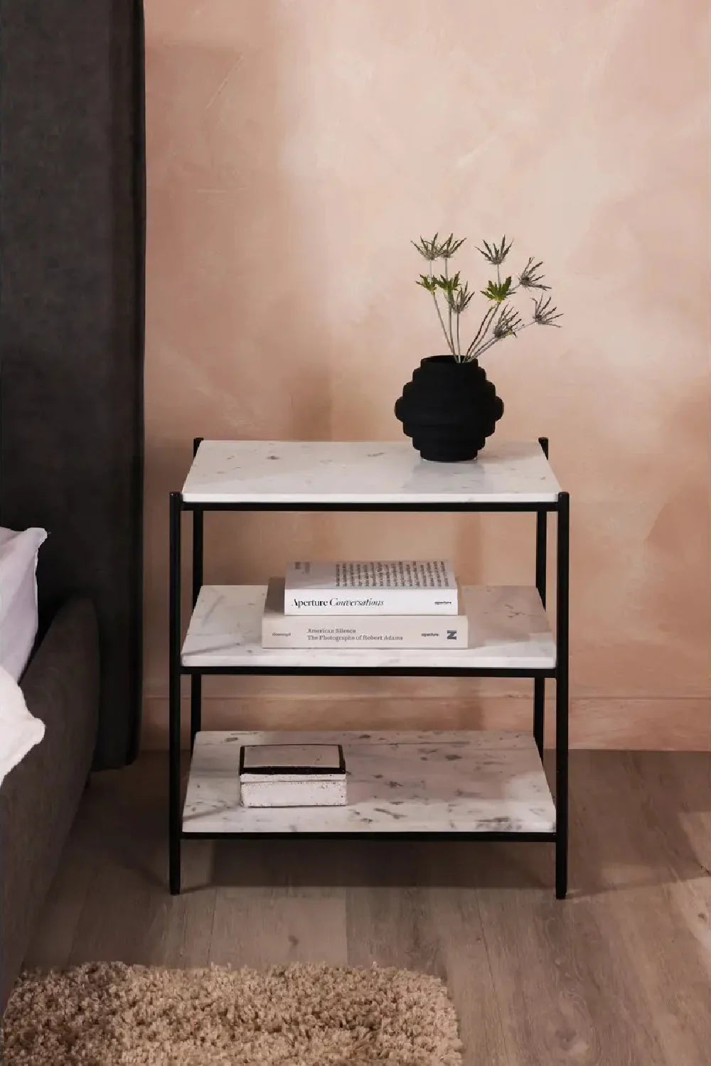 Luxury Modern Trine White Marble 3-Layer Nightstand European Style for Villa