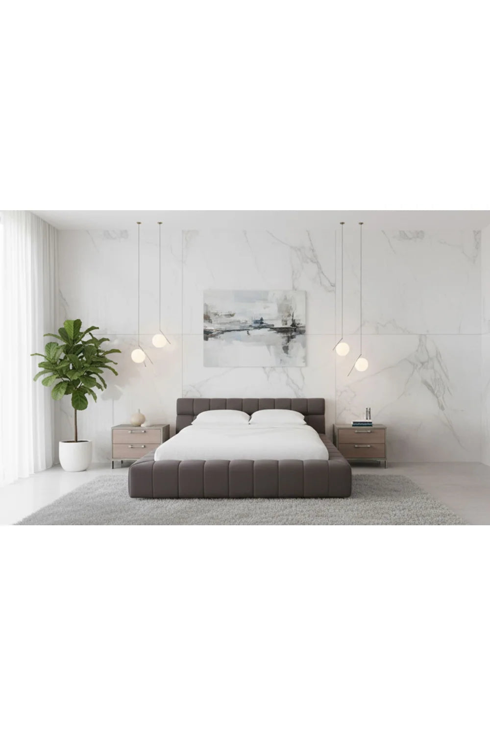 Luxury Modern Tufted Fabric Queen Bed European Style for Villa