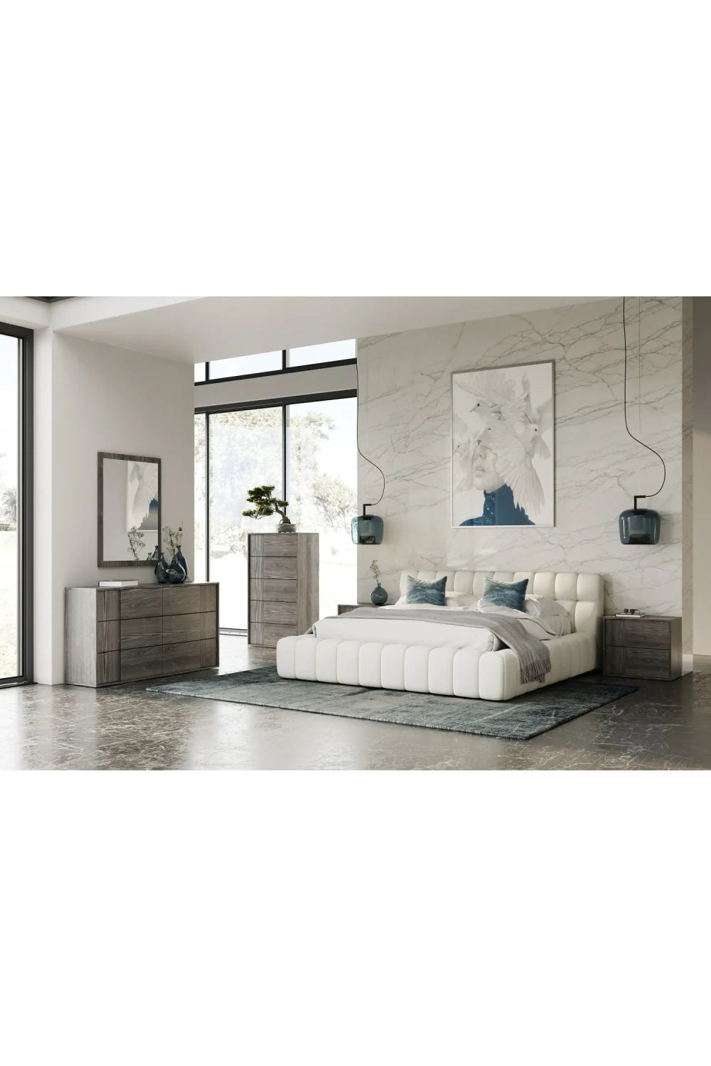 Luxury Modern Tufted Fabric Queen Bed European Style for Villa