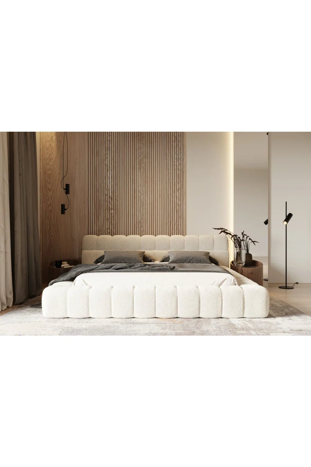 Luxury Modern Tufted Fabric Queen Bed European Style for Villa