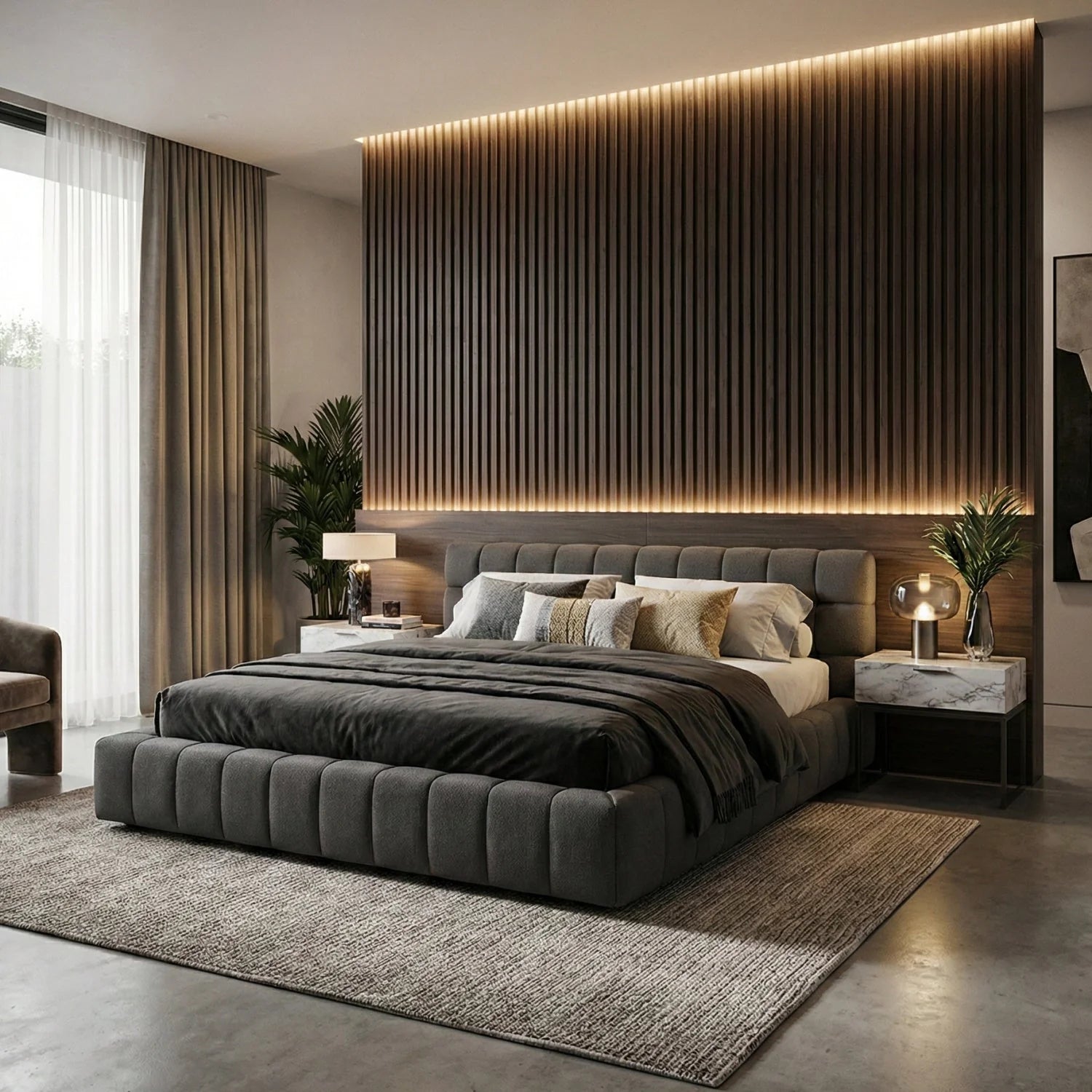 Luxury Modern Tufted Fabric Queen Bed European Style for Villa
