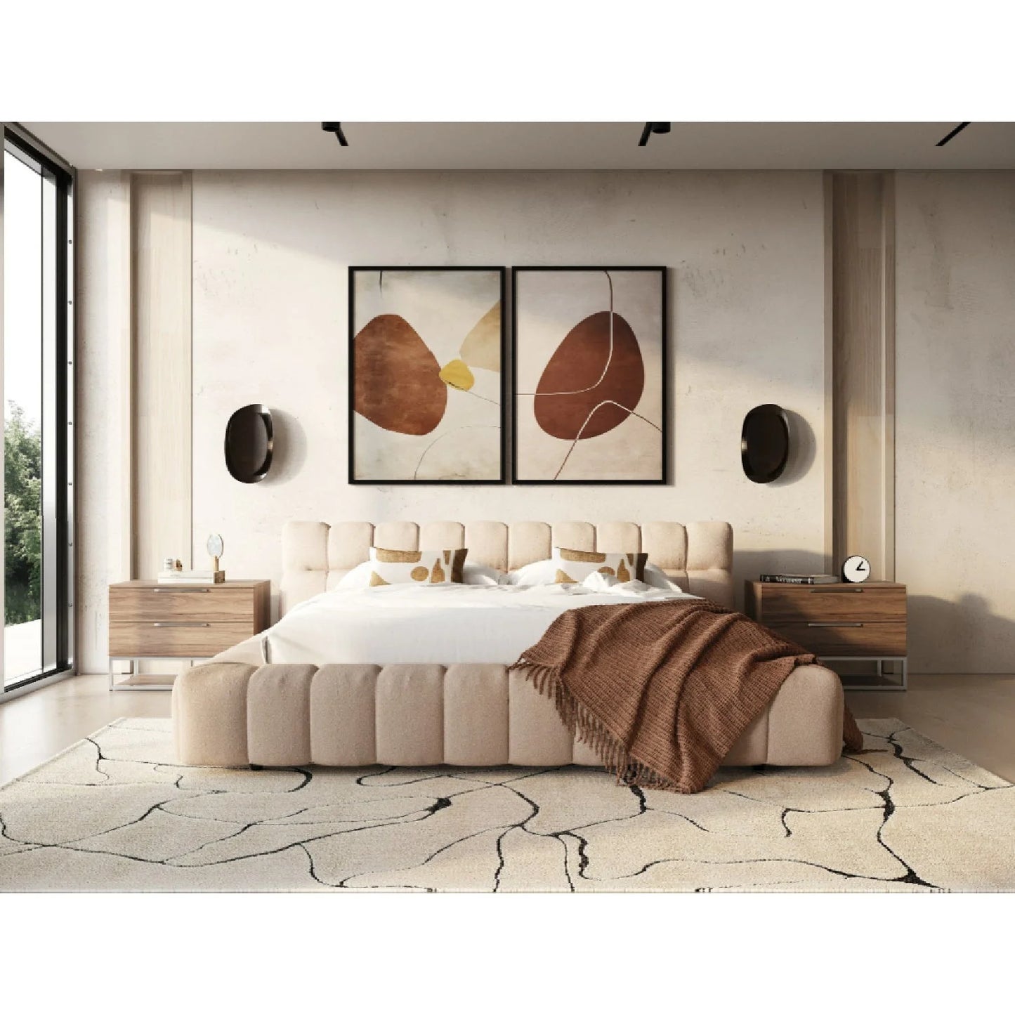 Luxury Modern Tufted Fabric Queen Bed European Style for Villa