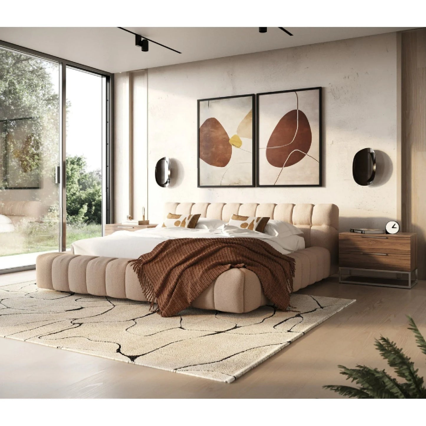 Luxury Modern Tufted Fabric Queen Bed European Style for Villa