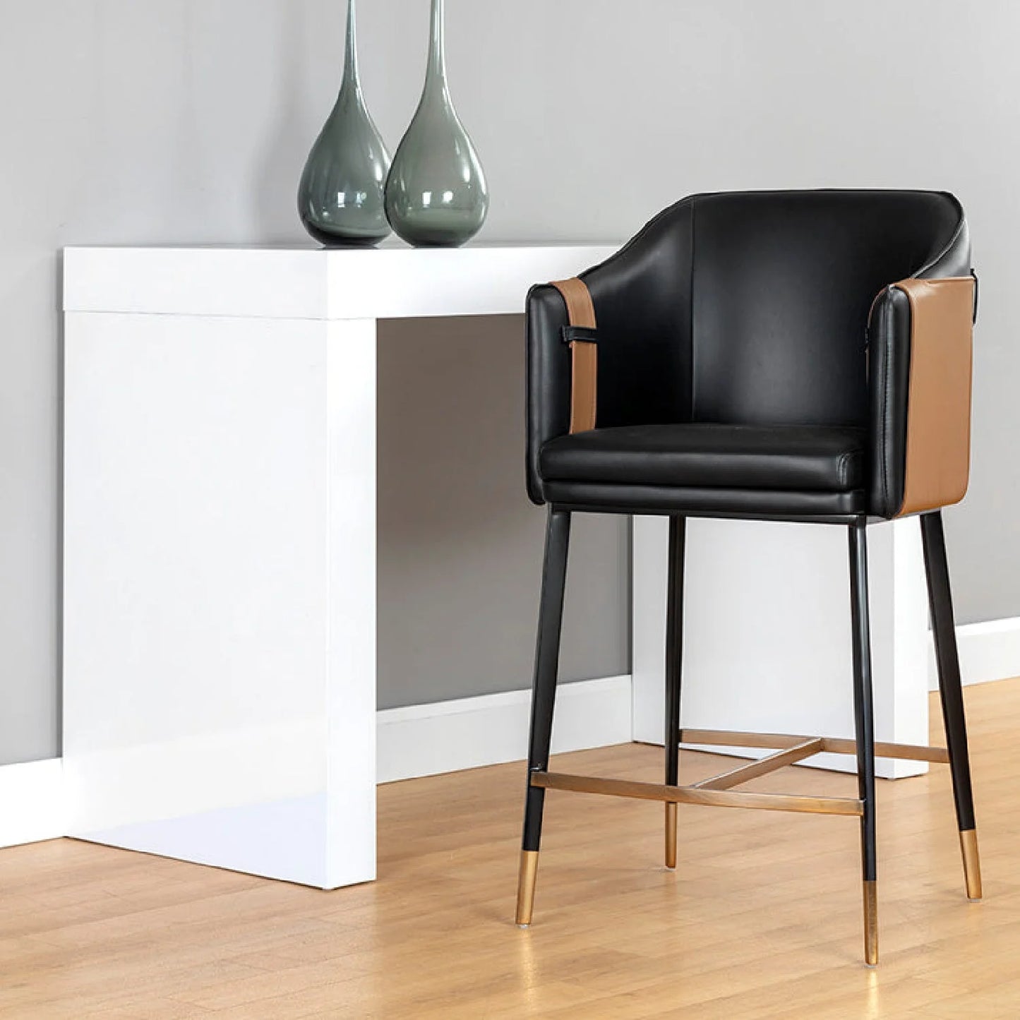 Luxury Modern Two-Tone Leather Counter Stool European Style for Villa