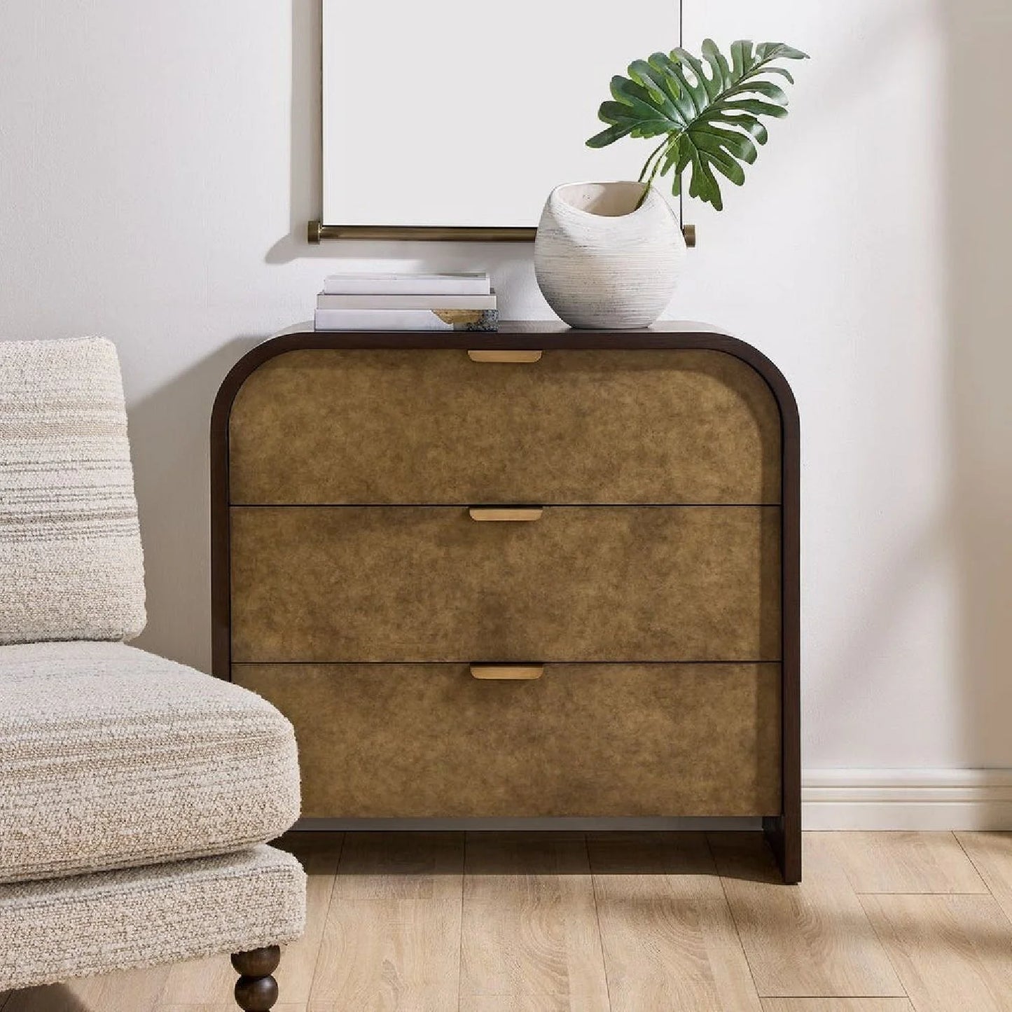 Luxury Modern Two-Toned Oak 3-Drawer Chest European Style for Villa